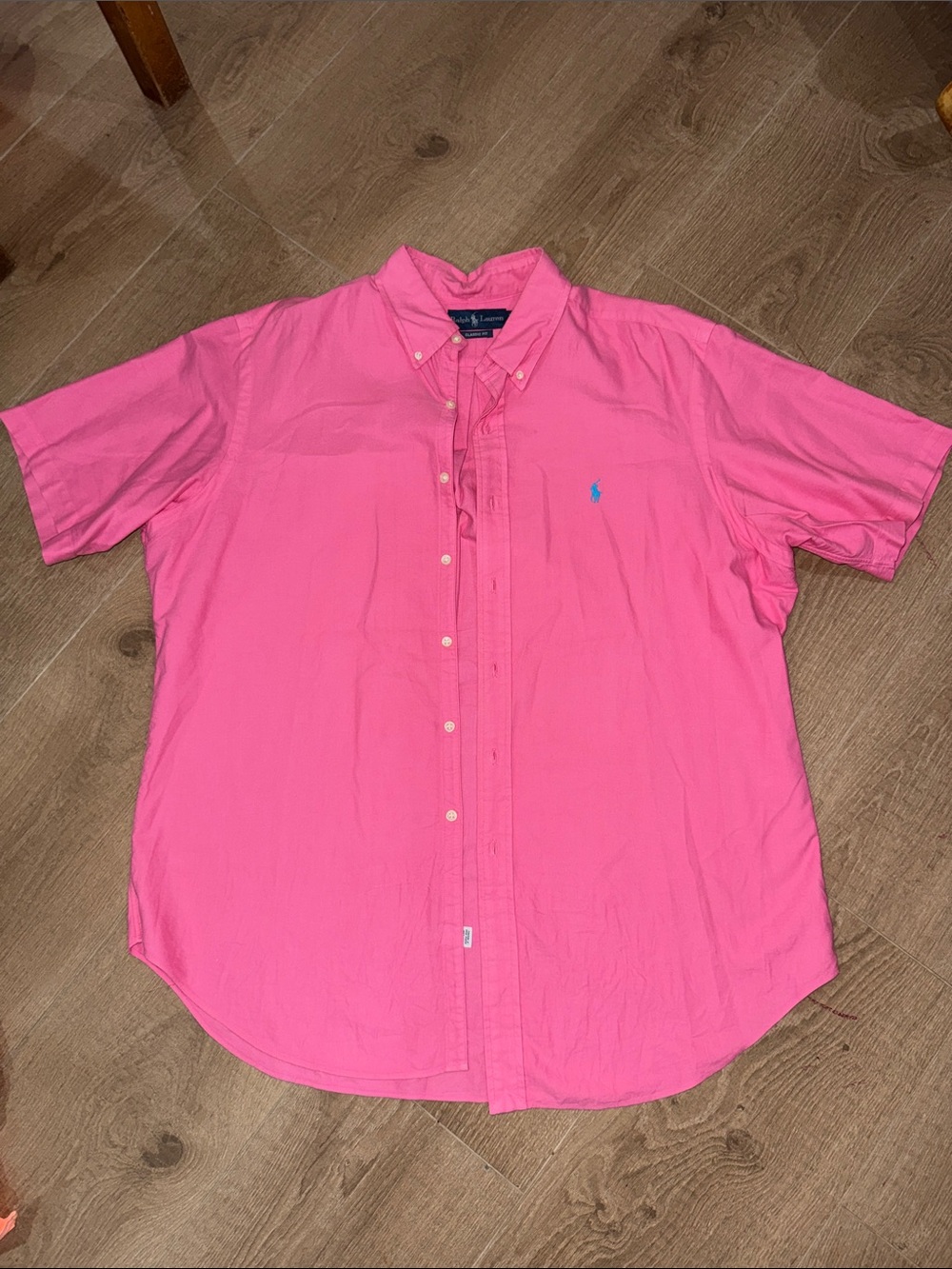 Ralph Lauren Bright Pink Short-Sleeve Button-Down Shirt - Picture 1 of 4